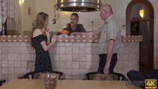 Bored cutie gets seduced by her boyfriends old dad with empera