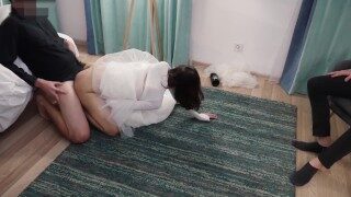 Creampie on cuckold`s Cock. Condom broke after wedding